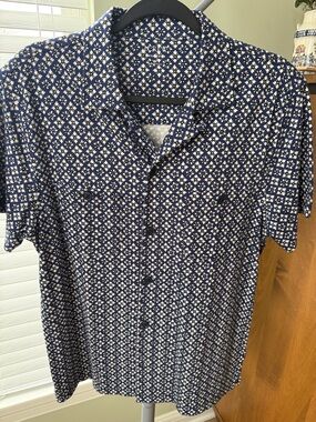 J. Crew Navy and White Shorti-Sleeve Button-Down Shirt